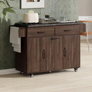 ModernLuxe Brown MDF Base with Wood Wood Top Rolling Kitchen Island ( 20.55-in x 51.06-in x 35.04-in )