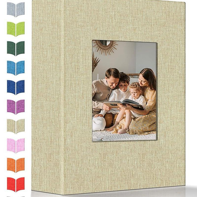 Artfeel Photo Album 4x6 with 100 Pockets,Slip-in Picture Albums,Linen Cover Memory Book with Front Window,White Page Vertical Photo Book for Wedding,Family,Anniversare,Baby,Vacation
