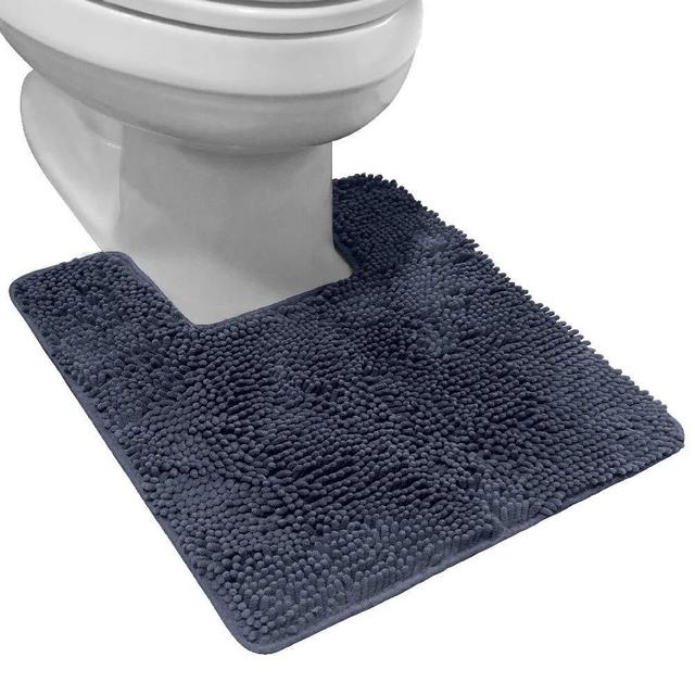Gorilla Grip Shaggy Chenille Bath Rug Contoured Mat for Base of Toilet, Square U-Shape, Many Colors, 22.5x19.5, Machine Wash and Dry Rugs, Plush Absorbent Bathroom Toilets Contour Mats, Indigo