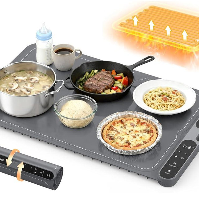 Potahouse Food Warming Mat, 5s Fast Heating,Electric Warming Tray with 7 Temp 8 Timer Settings,Rollable & Portable Food Warmer for Parties,Buffet,Home and Travel Use
