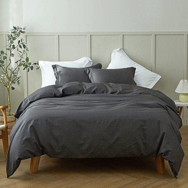 Simple&Opulence French Linen Duvet Cover Set- King Size(104"x 92")- 3 Pieces (1 Comforter Cover,2 Pillowcases)-Natural Flax Cotton Blend-Solid Color Breathable Farmhouse Bedding-Charcoal Grey