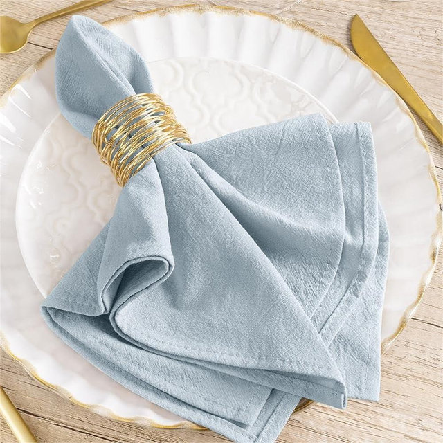 MLMW Thick Cotton Linen Napkins Set of 8 Soft Dinner Napkins Cloth 17"×17" Bulk Rustic Table Napkins for Wedding Party Table Decoration, Silver