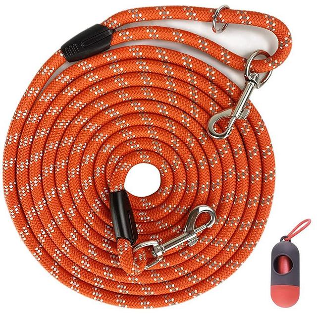 Codepets Long Rope Dog Leash for Dog Training 12FT 20FT 30FT 50FT, Reflective Threads Dog Cat Leashes Tie-Out Check Cord Recall Training Agility Lead for Large Medium Small Dogs (Orange, 10mm*50ft)