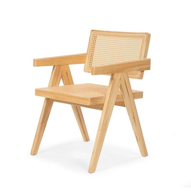 EYYTHUNG Rattan Dining Chair, Mid Century Modern Cane Chairs Solid Wood Kitchen Chairs Retro Woven Armchair for Living Room Bedroom Reataurant, Natural Oak