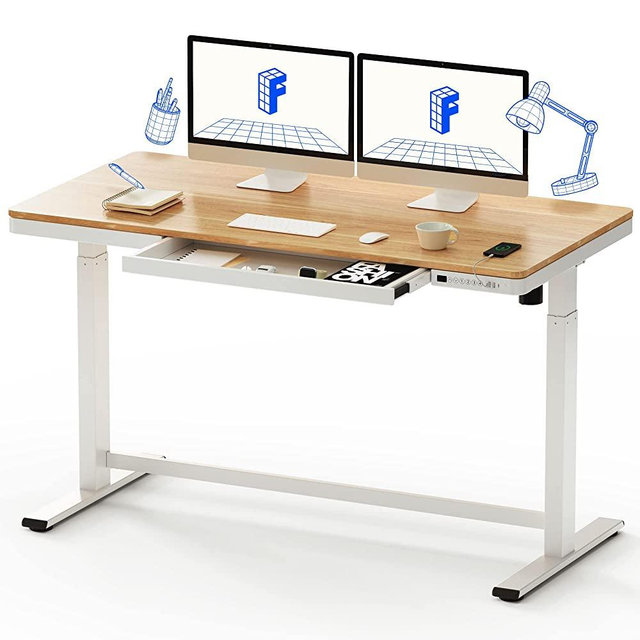 FLEXISPOT 55" Electric Standing Desk with Drawers, Quick Assembly Home Office Sit Stand Desk with Storage, USB Charging, Computer Desk for Home Office (Maple Top + White Adjustable Frame, Comhar)