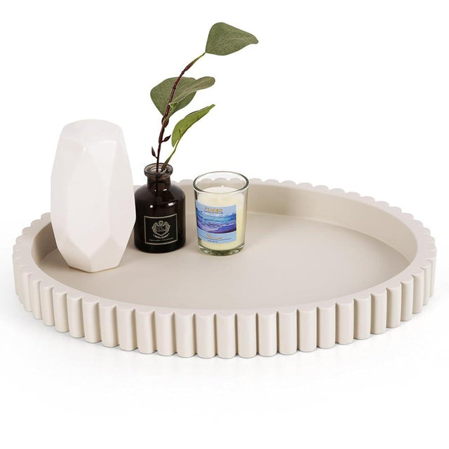 Cathyeen Oval Tray for Coffee Table Decor, 15" Concrete Tray, Table Centerpieces Decorative Trays for Home Decor, Modern Decorative Trays for Coffee Tables, Centerpiece Trays, Gray