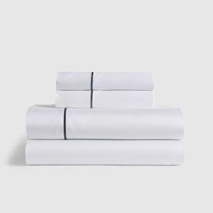 Signature Giza Cotton Sateen Sheet Set - King - White/Mineral