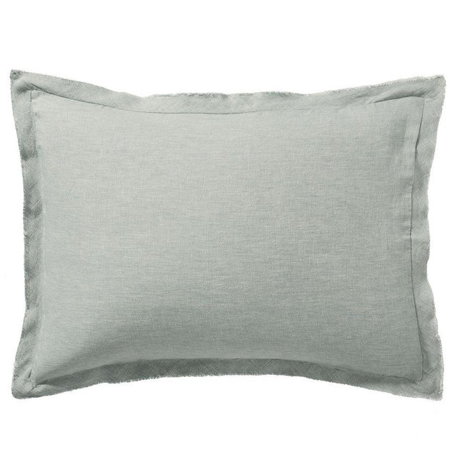 Belgian Flax Linen Double Flange Sham, Mineral Blue, Standard, Set of 3