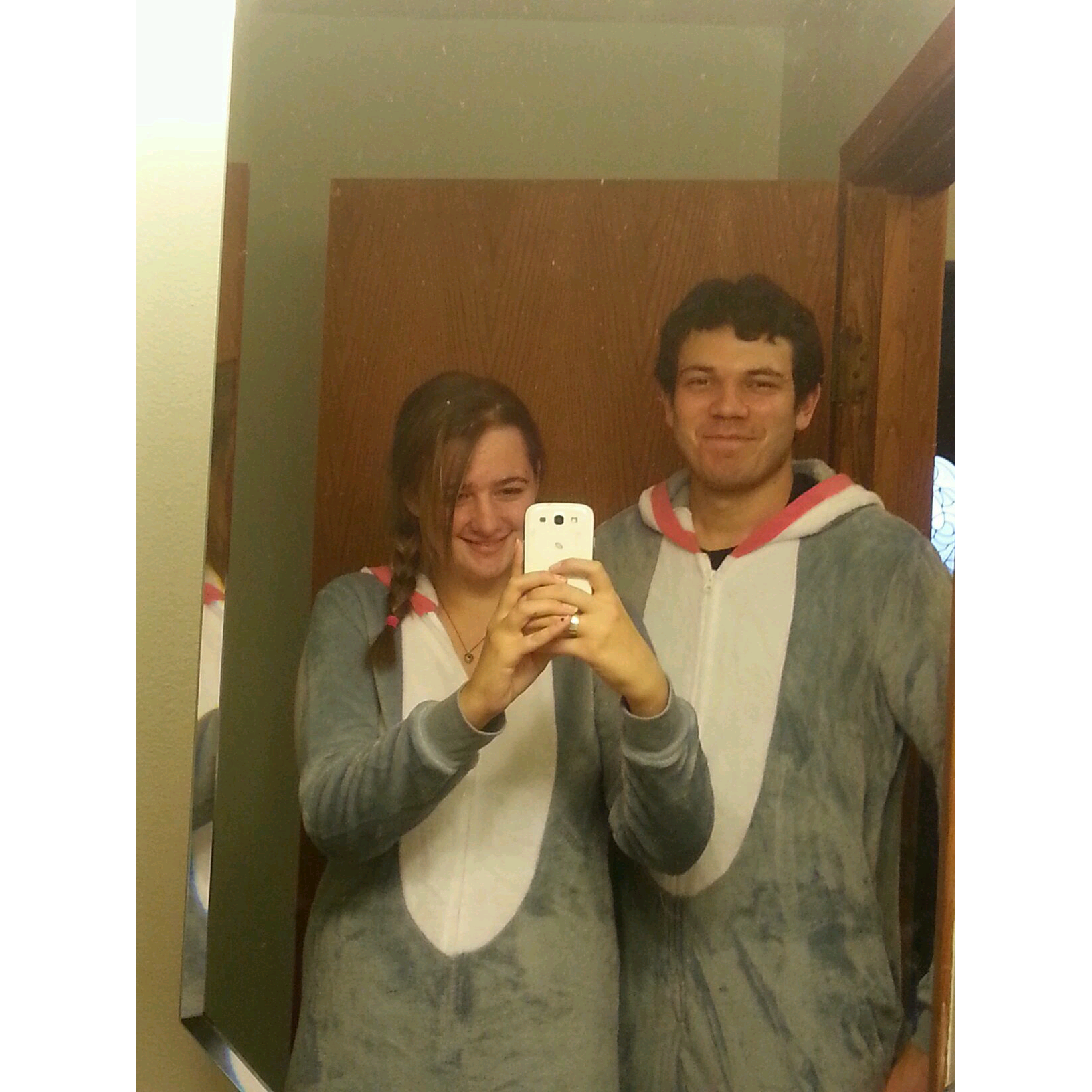 This was our first Halloween together. We went to fright fest at 6 flags with my family and i convinced him to wear shark onesies! we got so many compliments that night!