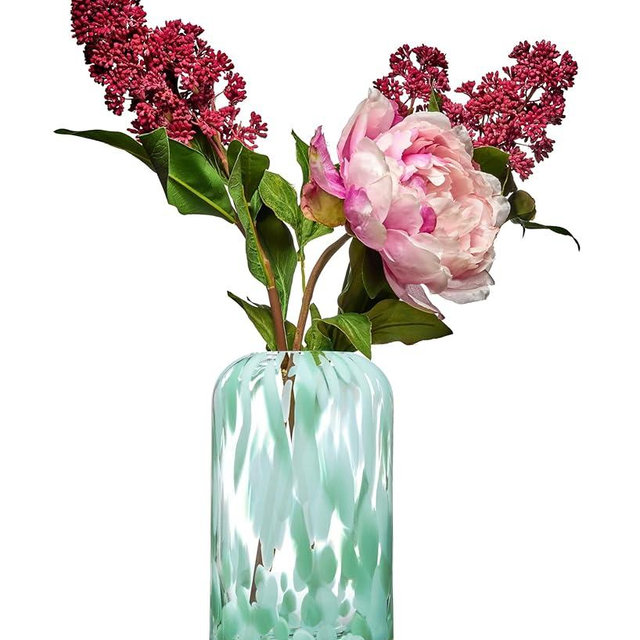 Anton Studio Designs Handcrafted Lava Modern Decorative Small Glass Flower Vase, 8.25", Green, Housewarming or Wedding Gift