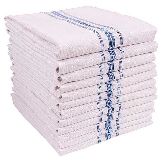 KAF Home Classic Farmhouse Stripe Kitchen Towels | Set of 12, 15" x 25", 100% Pure Cotton Dish Towels | Perfect Bar Towel Dish Cloths for Cooking, Cleaning, and Dining (Blue)