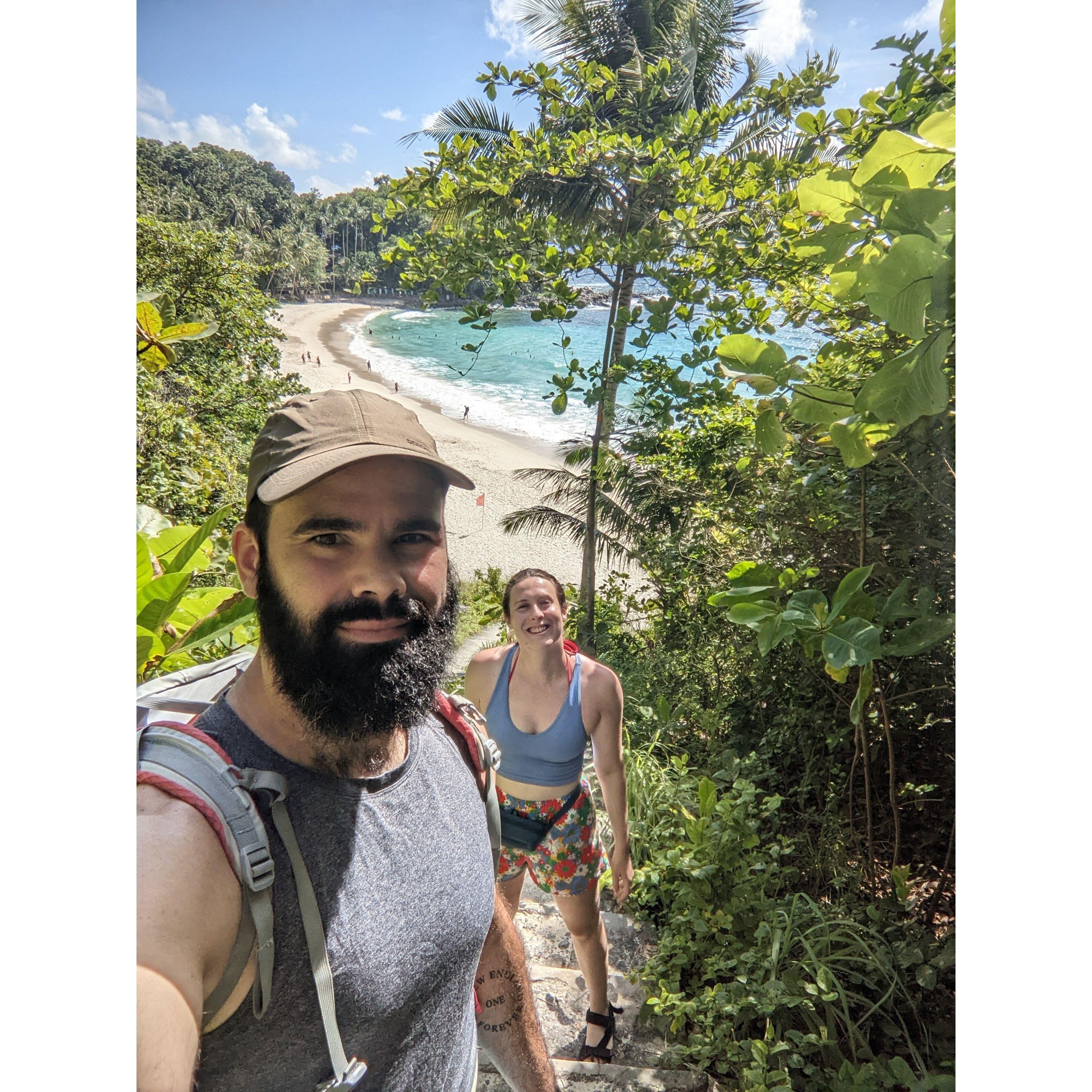 Hiking down to a secluded beach in Thailand