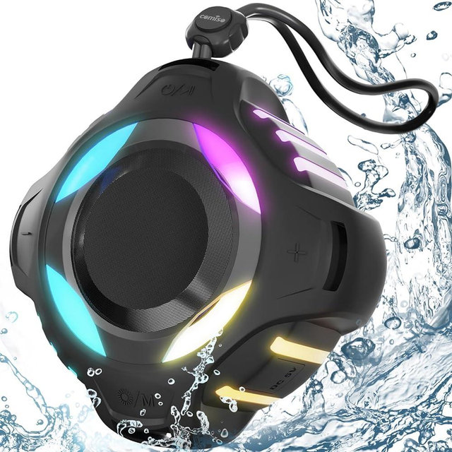 Waterproof Bluetooth Speaker IPX7, Shower Speaker with Multi-Color Light, Floating, Loud HD Stereo Sound, Robust Bass, Portable Speaker with 24H Playtime for Kayak, Beach, Trip, Gifts for Men, Women