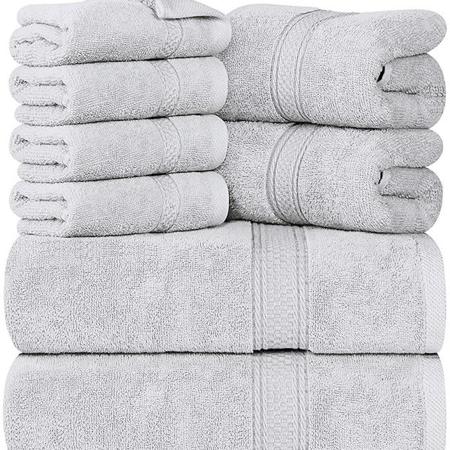 Utopia Towels 8-Piece Premium Towel Set, 2 Bath Towels, 2 Hand Towels, and 4 Wash Cloths, 600 GSM 100% Ring Spun Cotton Highly Absorbent Towels for Bathroom, Gym, Hotel, and Spa (Silver)