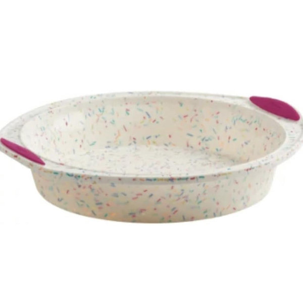 Trudeau Round Cake Pan 9"-White Confetti/Fuchsia -05118557