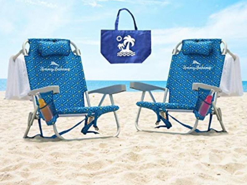 2 Tommy Bahama Backpack Beach Chairs / Blue