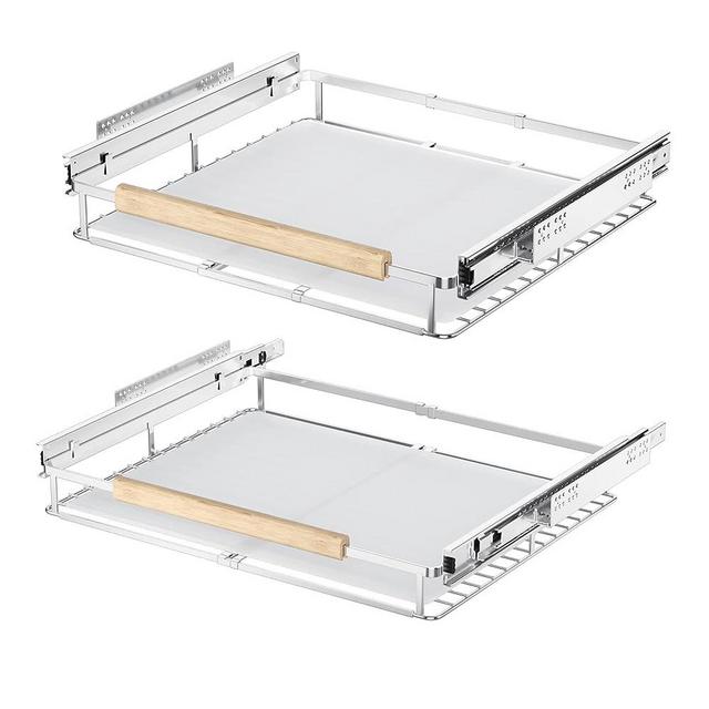 Extendable Slide Out Cabinet Organizer Pull Out Pantry Shelves Drawers Under Sink Sliding Basket for Kitchen, Bathroom, Wardrobe, Pantry, Cupboard, Pots, Pans, Adjusted Width 16.1"-26.3", 2 Pack, GNEOUS Greal