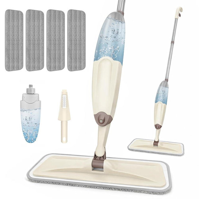 HOMTOYOU Wet Mop for Floor Cleaning: Microfiber Spray Mop with 4 Washable Pads for Cleaning Home Kitchen Multi-Surface Floors - 1Pcs 400+ML Refillable Bottle