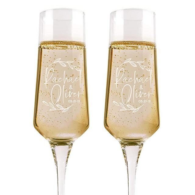 Set of 2, Personalized Wedding Champagne Flutes, Floral, Toasting Glasses for Bride and Groom, Wedding Toast Glasses - Wedding Registry By Brides Name, Wedding Gift