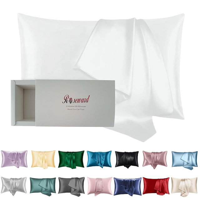 Premium Mulberry Silk Pillowcase for Hair and Skin Made in USA, Anti Acne Pure Silk Pillow Cases White Queen, 100% Real 22 Momme Pillow Cover, Anti Wrinkle, 1 Pc 20"x30" (Queen, White)