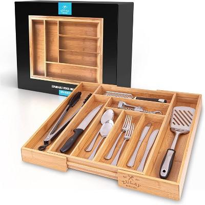 Zulay Kitchen Expandable Bamboo Drawer Organizer - Adjustable Drawer Organizer Perfect Utensil Organizer For Silverware Kitchen Knives Flatware