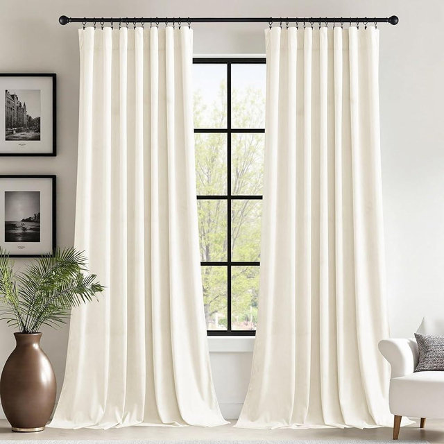 StangH Ivory Velvet Curtains for Sliding Door Heavy Thick Privacy Thermal Drapes Elegant Decor White Backdrop Curtains for Dining Room/Apartment/Wedding, W62 x L96, 2 Panels