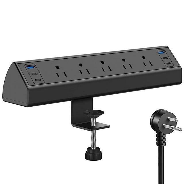 Desk Clamp Power Strip USB C,40W Total Fast Charging Station,4 PD 20W USB C Ports,Desk Edge Mount Power Strip 6 USB Ports 5 AC Outlets Surge Protector,6ft Cord,Fit 1.6" Tabletop Edge