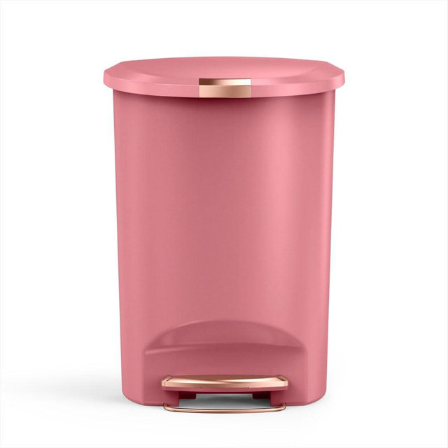 simplehuman 50 Liter / 13 Gallon Hybrid Semi-Round Kitchen Step Trash Can with Secure Slide Lock, Blush Plastic