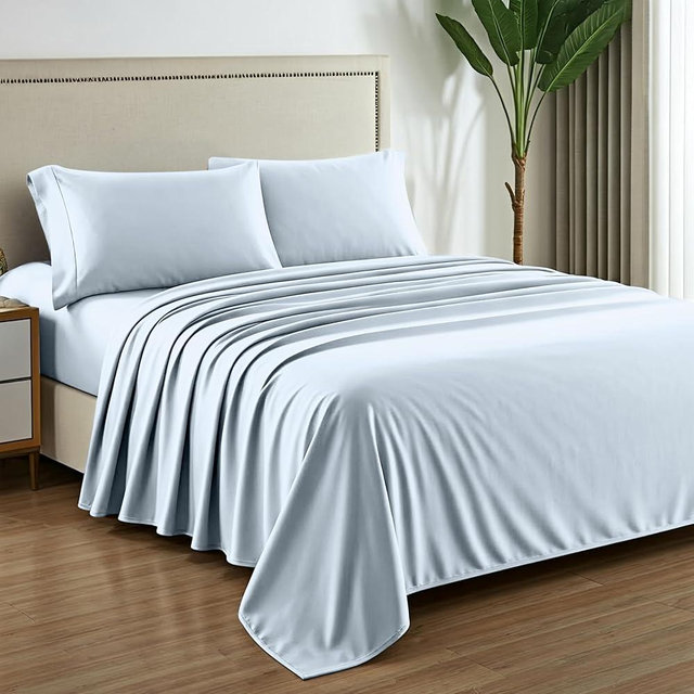 Mayfair Linen 100% Egyptian Cotton Sheets King Size - 1000 High Thread Count Sheets, 4 PC Luxury Hotel King Size Sheet Set, 16" Deep Pocket Sateen Weave Soft Cooling Bed Sheet Sets - Light Blue