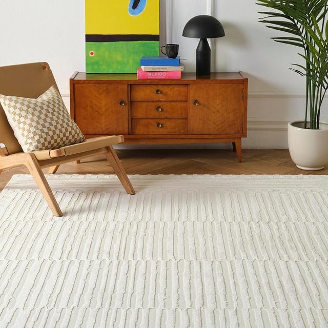 Revival Rugs Soloba 8'x10’ Washable Area Rug for Living Room Bedroom - 100% Recycled Oeko-TEX Certified, Medium Pile, Beige, Cream