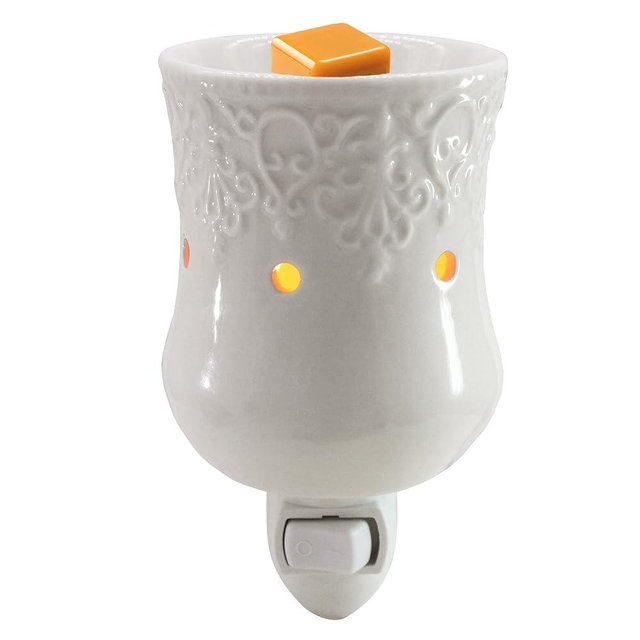 CVHOMEDECO. Wall Plug-in Electric Wax Melt Warmer Decorative Ceramic Fragrance Warmer for Scented Candle, Wax Melts, Tarts and Fragrance Oils, Night Light Decor., Bas-Relief Craft, White