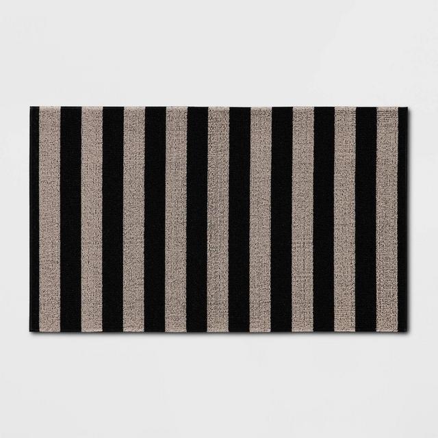 1'6"x2'6" Striped Micro Poly Loop Floormat Black/White - Room Essentials™: Indoor Kitchen & Bathroom Floor Mat