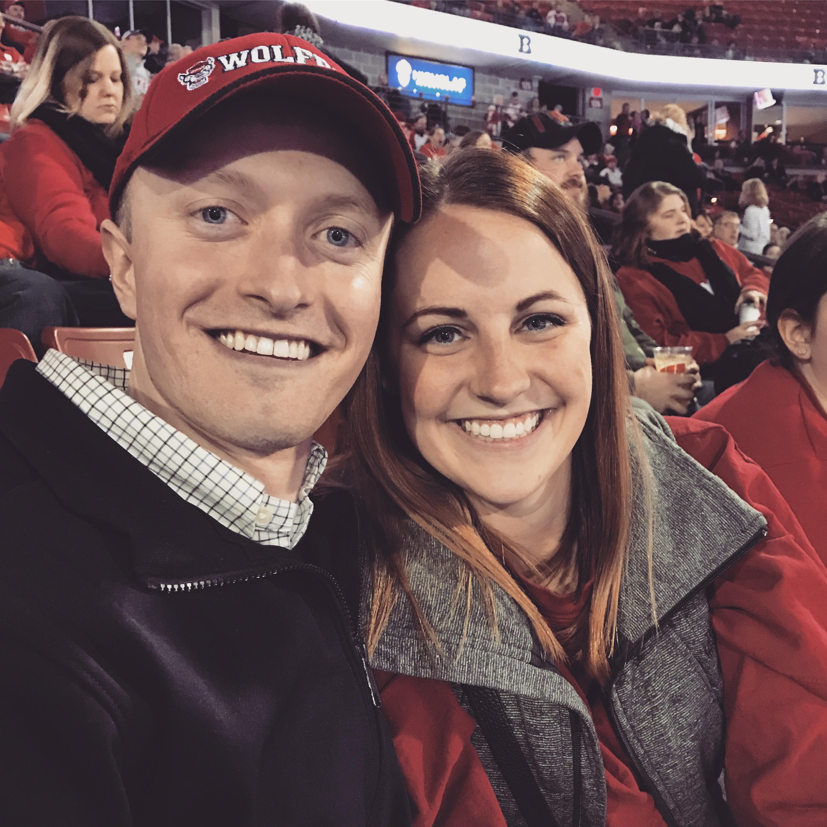 We started dating in October 2016 after a mutual friend set us up. This was our first photo together at a Wisconsin Badgers hockey game!