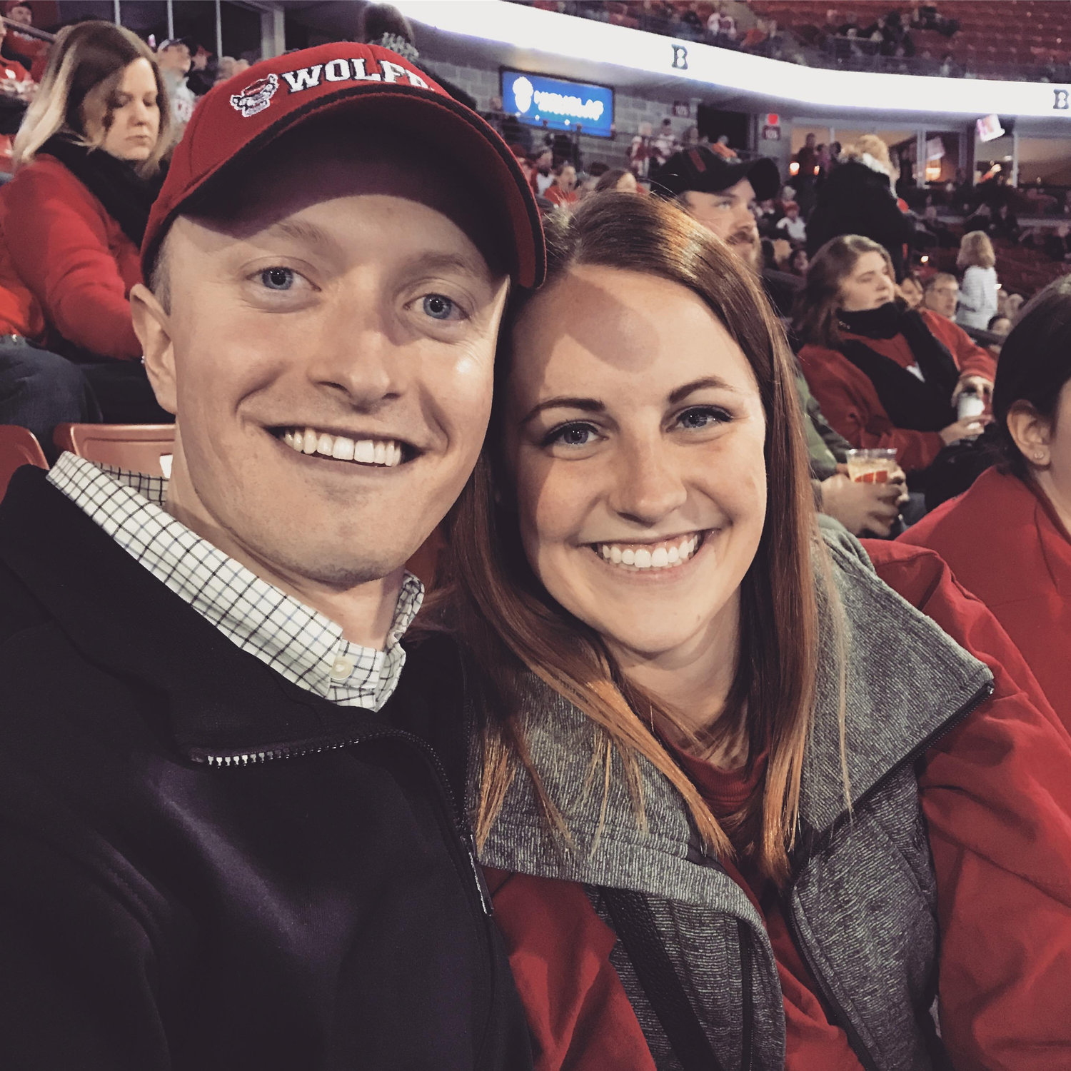 We started dating in October 2016 after a mutual friend set us up. This was our first photo together at a Wisconsin Badgers hockey game!