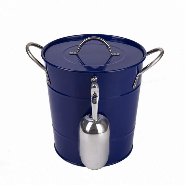Hot Sale T586 Blue 4L Metal Double Walled Ice Bucket with Lid and Scoop