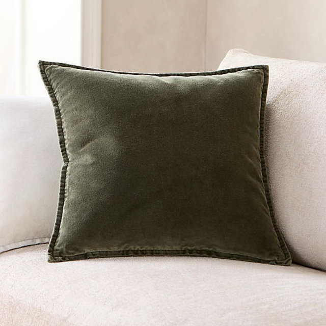 Relaxed Washed Organic Cotton Velvet 20"x20" Burnt Green Throw Pillow Cover