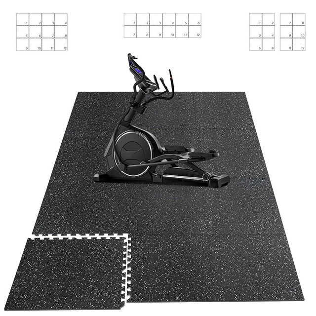 HAPBEAR 0.56'' Thick 12 Pcs 48 Sq Ft Exercise Equipment Mats - High-Density Rubber Top EVA Foam Interlocking Mats, 24x24in Tiles, Heavy-Duty Treadmill Mat for Hardwood Floors, Home Gym Mat