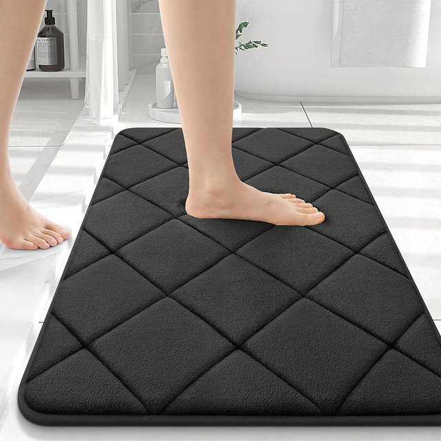 OLANLY Memory Foam Bath Mat 36x24, Ultra Soft and Absorbent Bathroom Mat, Machine Washable Bathroom Rugs, Comfortable, Thick Bath Rugs Carpet for Bathroom Floor, Tub and Shower, Black