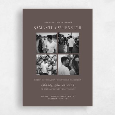Dark Taupe, Brown Wedding Invitation - Cillian Multiphoto