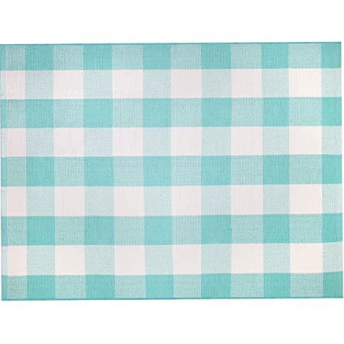 Farmhouse Buffalo Check Plaid Rug: 36x48 Large Teal Colored Outdoor Rug | Buffalo Plaid Front Door Mat | Front Porch Rug | Outside Rugs Best Layered Under Welcome Doormat | Farmhouse Kitchen Rugs
