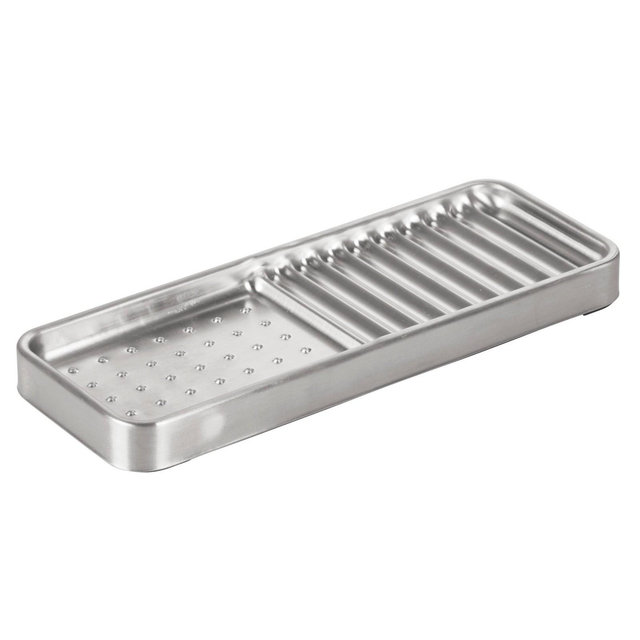 iDESIGN Forma Kitchen Sink Tray for Sponge Scrubber Soap Stainless Steel: Utensil Storage, Hand Wash, Silver, 9"x3.5"x1"
