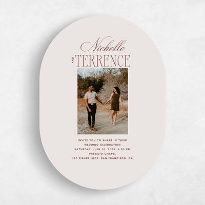 Grey Oval Wedding Invitation - Solange Photo