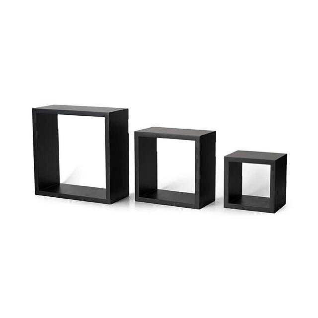 Melannco Floating Wall Square Cube Shelves for Bedroom, Living Room, Bathroom, Kitchen, Nursery - Wood, Set of 3, Black