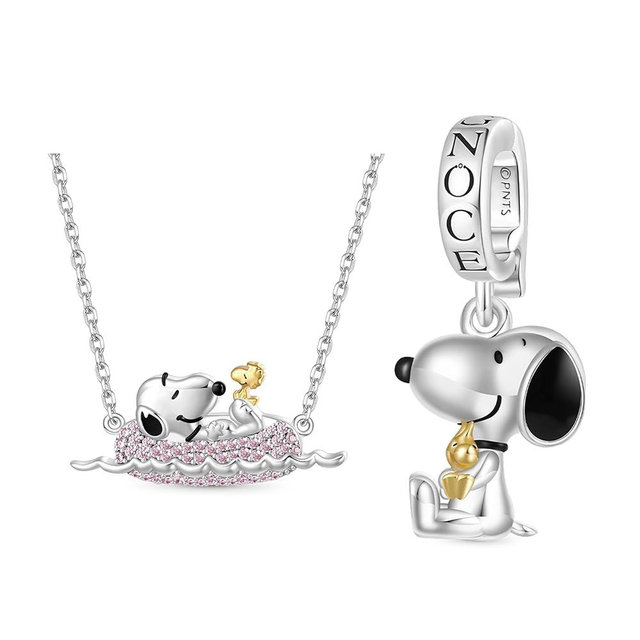 GNOCE Peanuts with Woodstock Rafting Charm Necklace for Women, S925 Sterling Silver Pendant Necklace for Her Wife, Valentine‘s Day, Mother’s Day Jewelry Gift