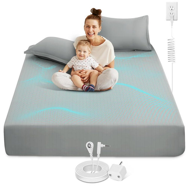 Newise Grounding Sheets,10% Pure Silver Fiber & 90% Organic Cotton - Grounded Well Bed Sheet - Conductive Fitted Sheet for Better Sleep, King Size 76"x 80"x 15", Gray