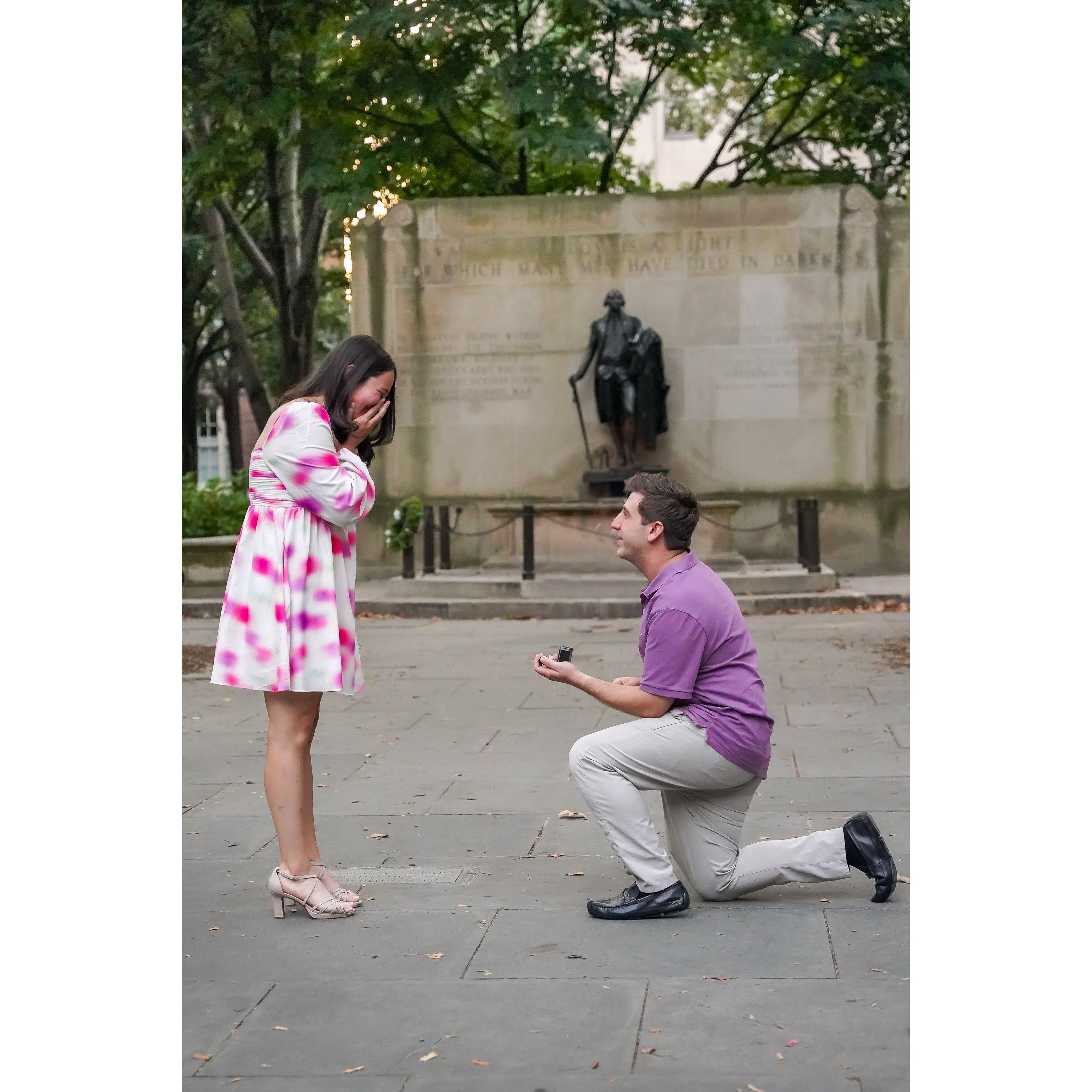 Jay's proposal in Washington Square Park on August 19th, 2023!