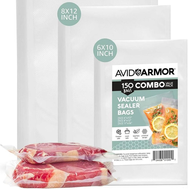 Avid Armor Vacuum Sealer Bags, Vac Seal Bags for Food Storage, Freezing, and Sous Vide Cooking, Non-BPA Freezer Vacuum Sealer Bags, Pint, Quart, and Gallon Sizes Combo Pack, 150 Bags