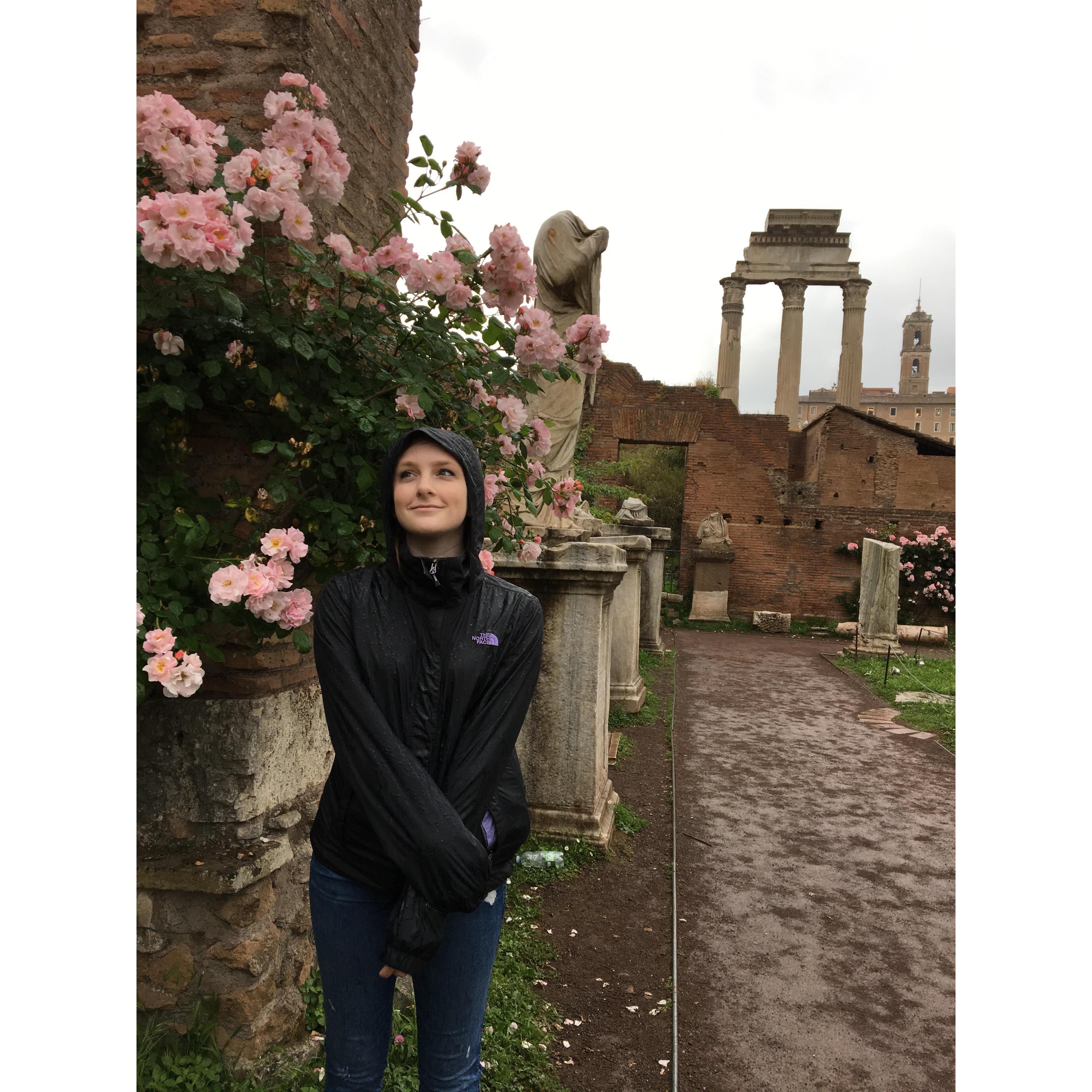 Trip Adventure: Rome, Italy. Beautiful day to stop and smell the roses, in the Roman Forum.