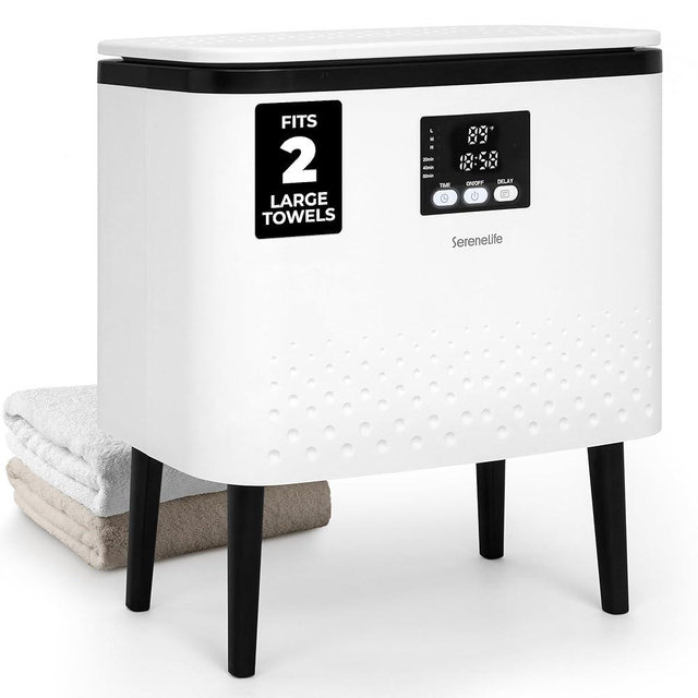SereneLife Rectangular Towel Warmer Bucket – 20L Large Capacity Hot Towel Warmer for Bathroom, Stainless Steel Tub, One-Touch Operation, Auto Shut-Off, Fits 2 Towels or Blanket, Black
