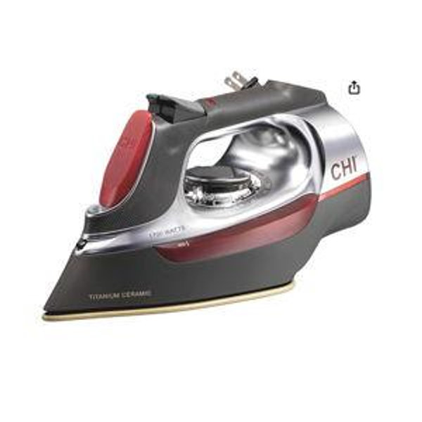 CHI Steam Iron for Clothes with 8’ Retractable Cord, 1700 Watts, 3-Way Auto Shutoff, 400+ Holes, Professional Grade, Temperature Control Dial, Titanium Infused Ceramic Soleplate, Silver (13106)